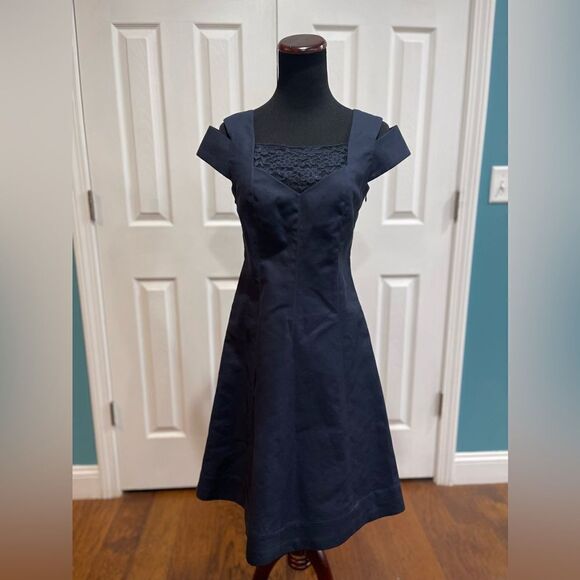 Paule Ka Paris Navy Cotton Off-Shoulder Dress SZ M - Picture 1 of 6